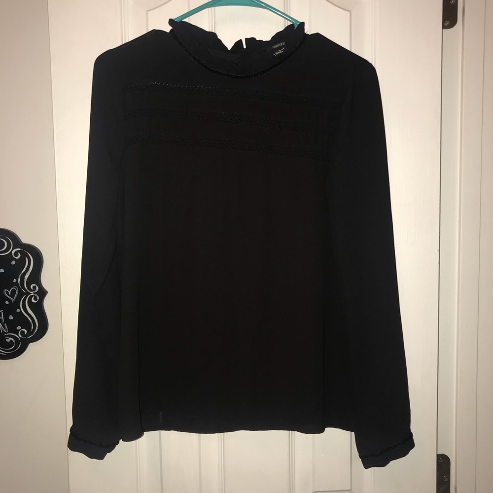 Black Chiffon Long Sleeve Blouse